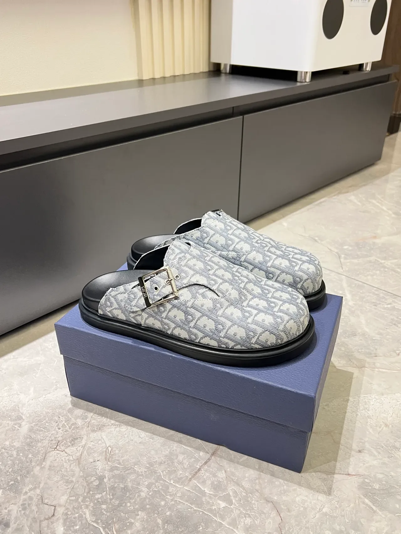Dior B23 Beige Gray Monogrammed Buckle-Strap Loafer 15