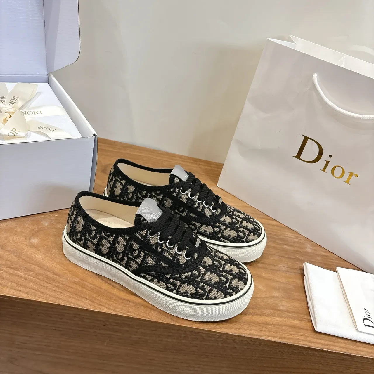 Dior B23 Negro Beige Oblícuo Monograma Lona Zapatillas de bajo corte estilo de vida 5