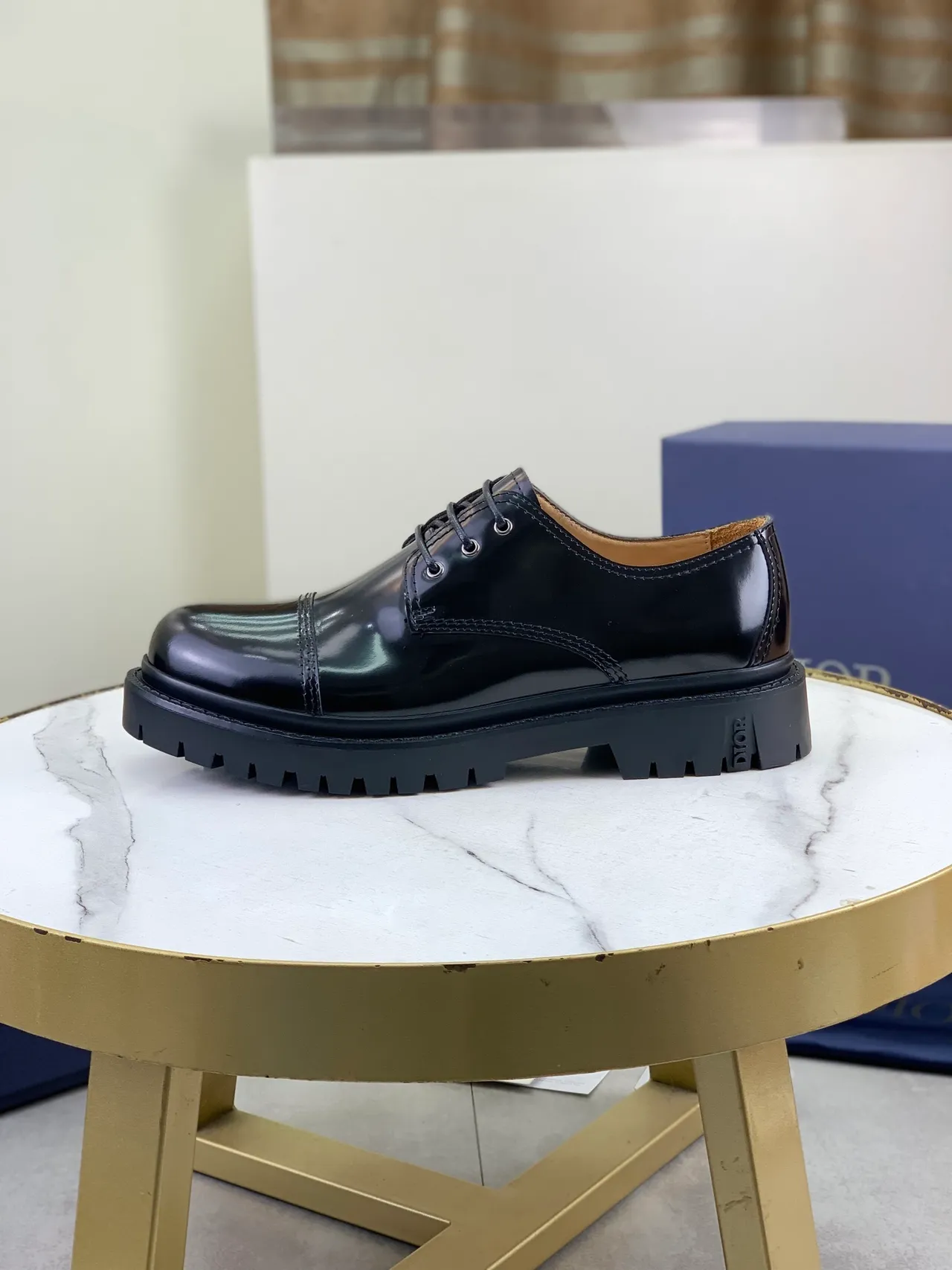 Dior B23 Sapatos Oxford pretos com cap-toe e sola lug 6