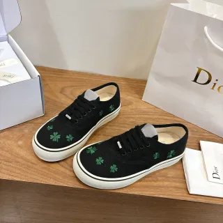 Dior B23 Black Green Canvas Upper Embroidered Four-Leaf Clover Motifs Lifestyle Sneakers