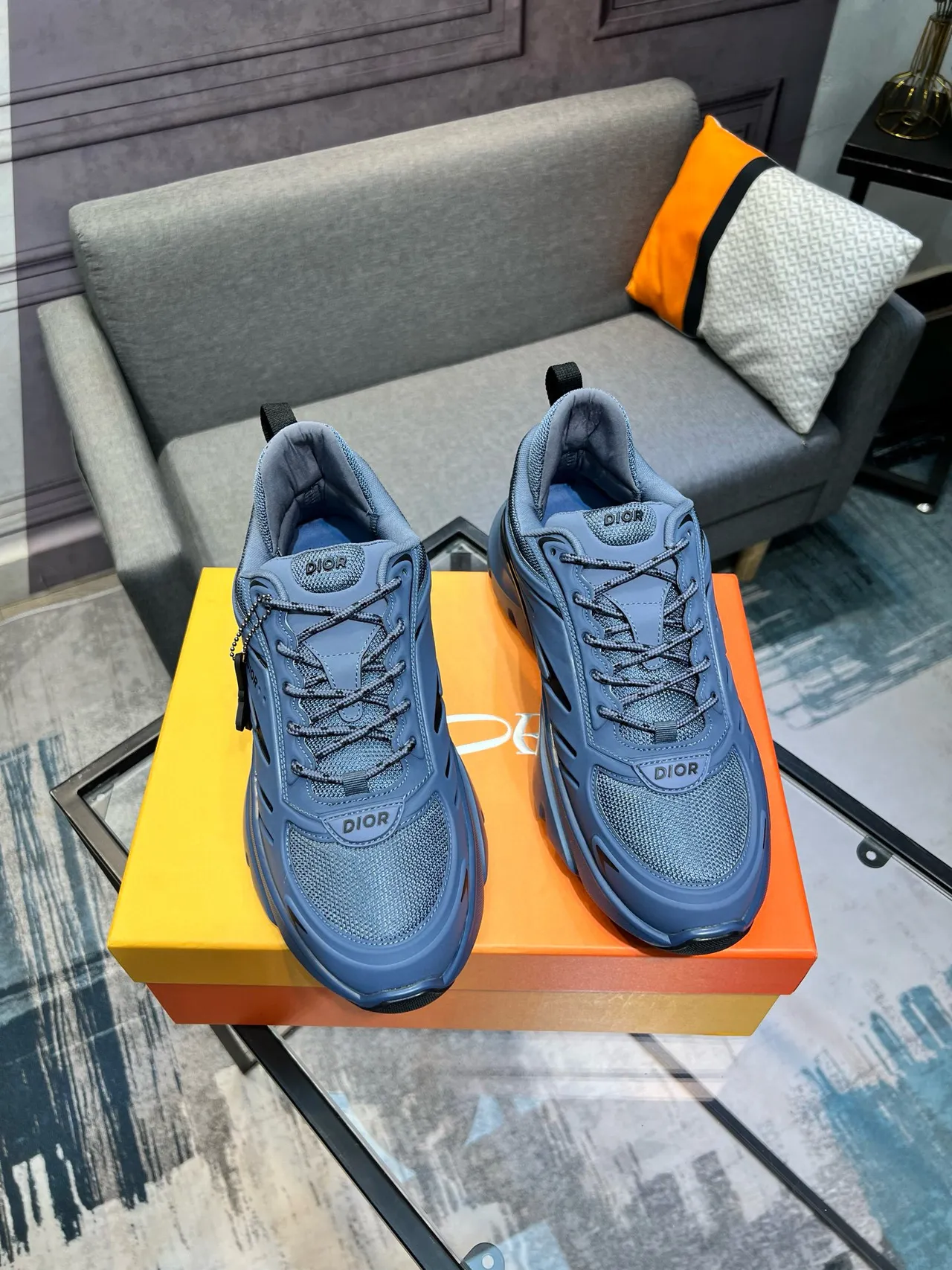 Dior B23 Gray Blue Chunky Sneakers 4