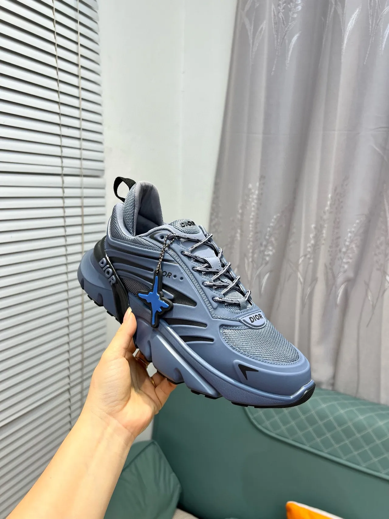 Dior B23 Gray Blue Chunky Sneakers 7