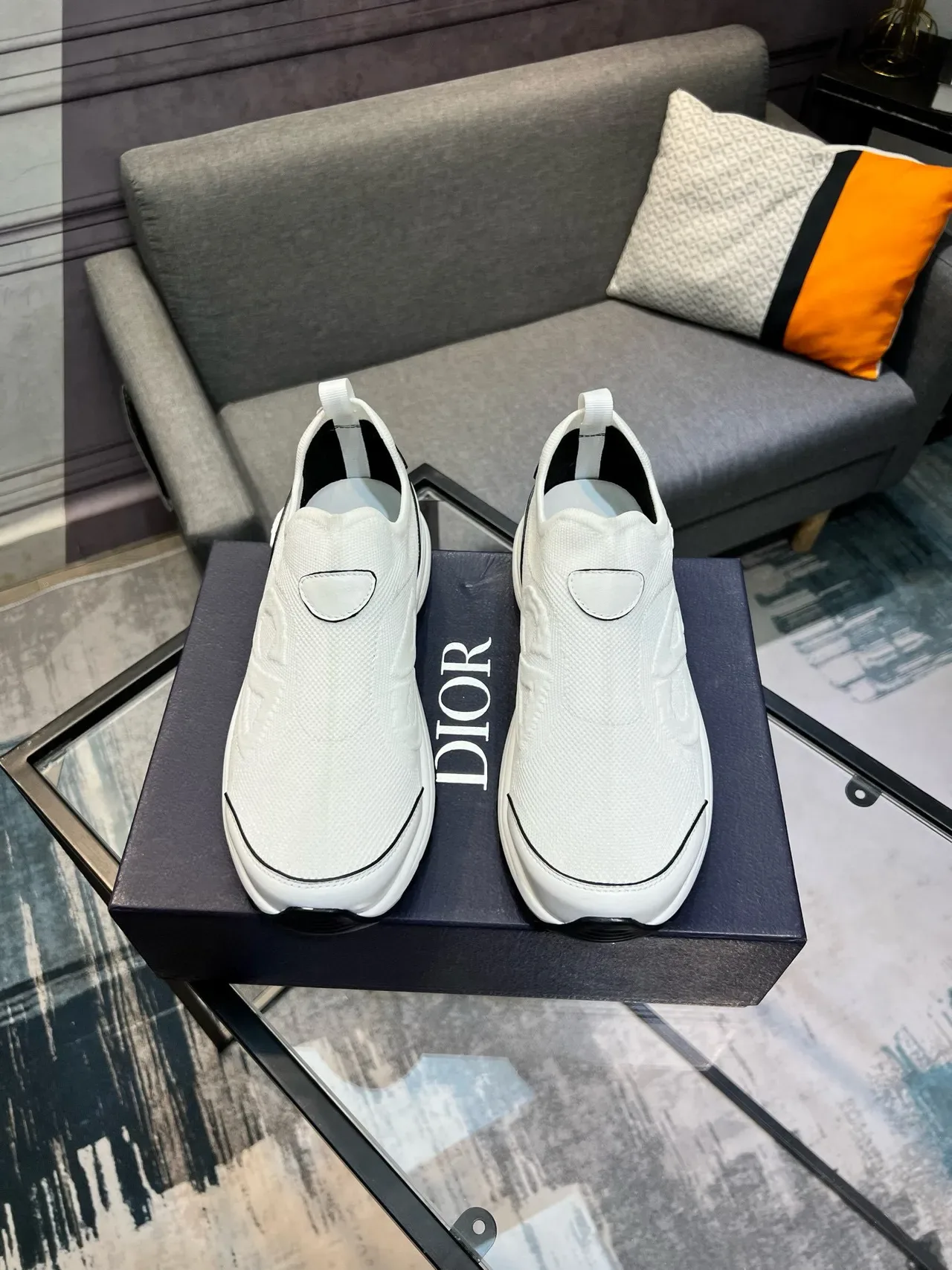 Dior B23 White Knit Slip-On Lifestyle Sneakers 9