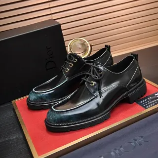 Dior B27 Black Green Polished Leather Patinated Toe Cap Oxford Shoes
