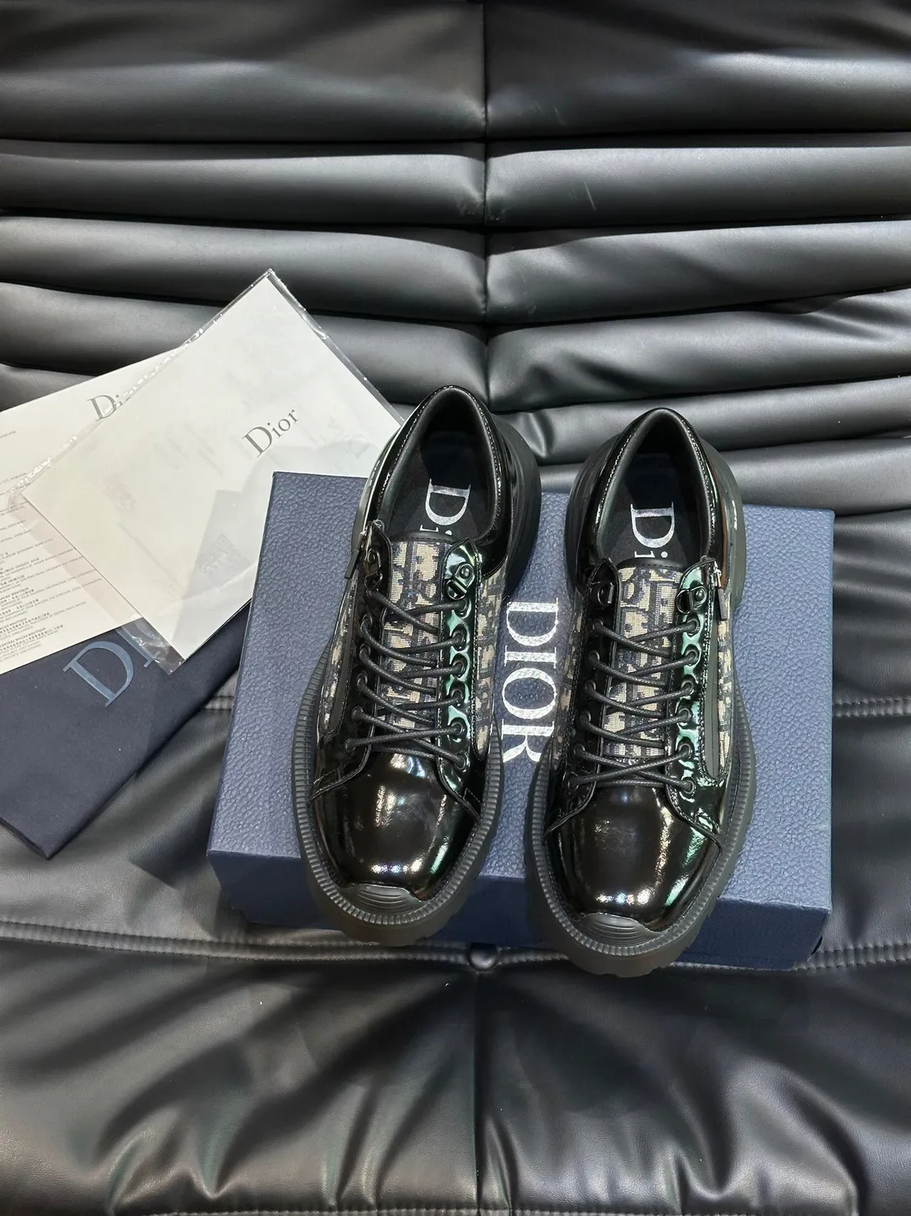 Dior B27 Sneakers lifestyle cuir patent noir monogramme oblique 2