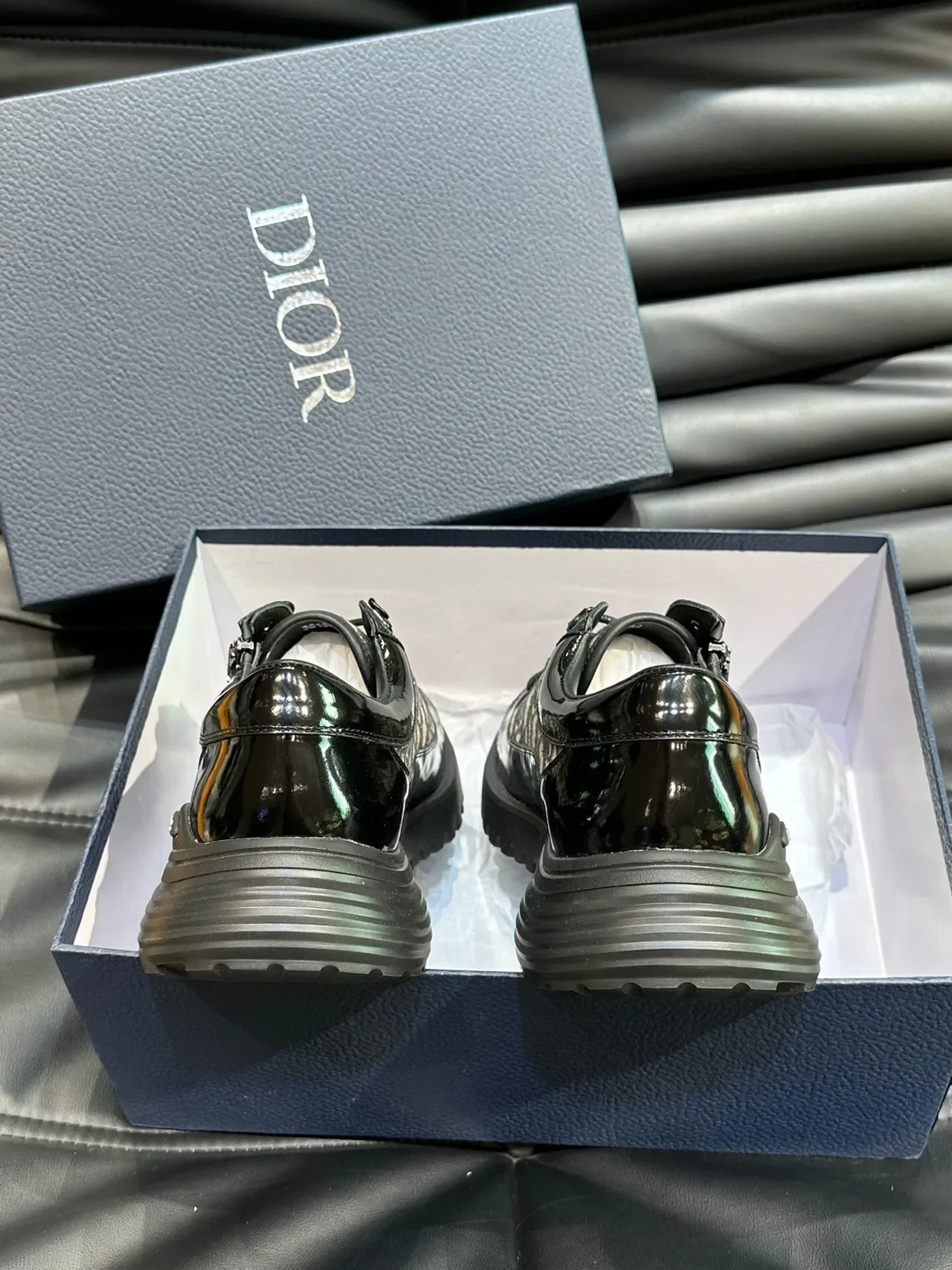 Dior B27 Sneakers lifestyle cuir patent noir monogramme oblique 7