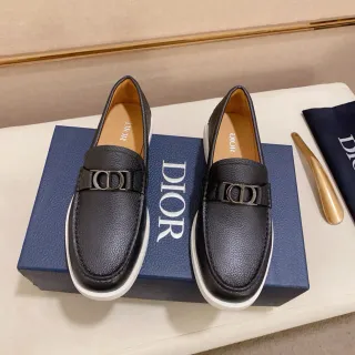 Dior B27 Black White Pebbled Leather CD Buckle Strap Loafer
