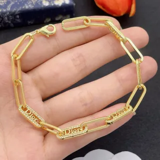 Dior B27 Gold Silver Paperclip Chain Pavé Crystal Embellishment Bracelet
