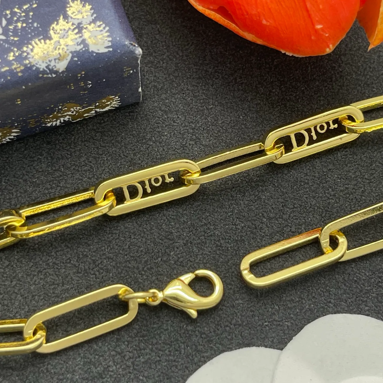 Dior B27 Gold Silver Paperclip Chain Pavé Crystal Embellishment Bracelet 3