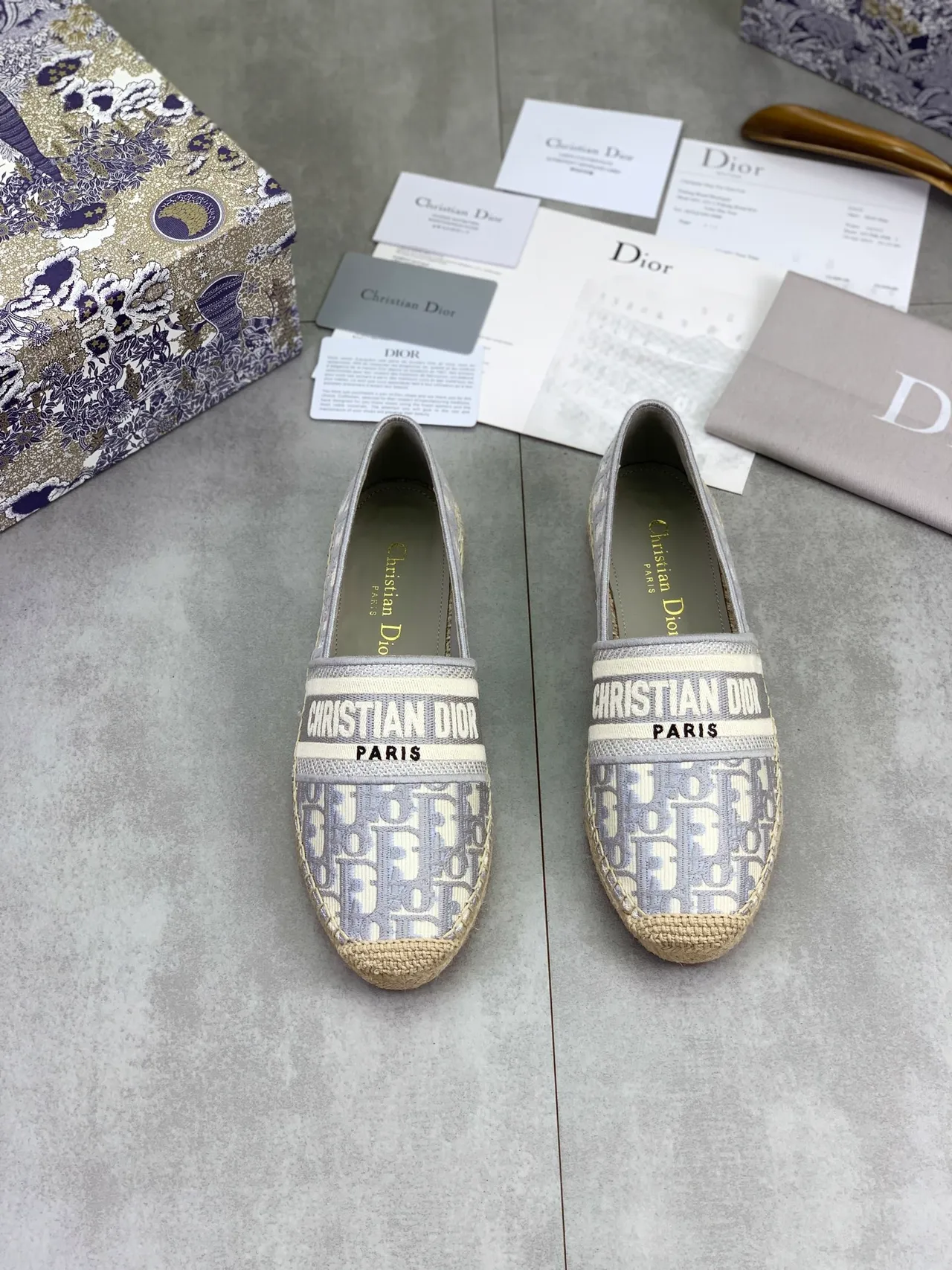 Dior B27 Oblique Jacquard Gray Beige Espadrille Boat Shoes 4