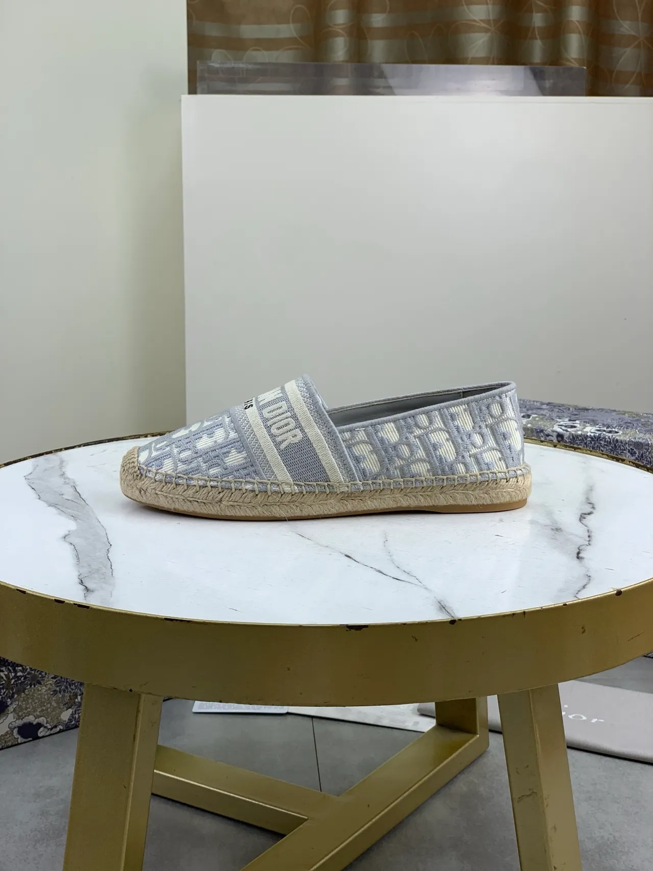 Dior B27 Oblique Jacquard Gray Beige Espadrille Boat Shoes 5