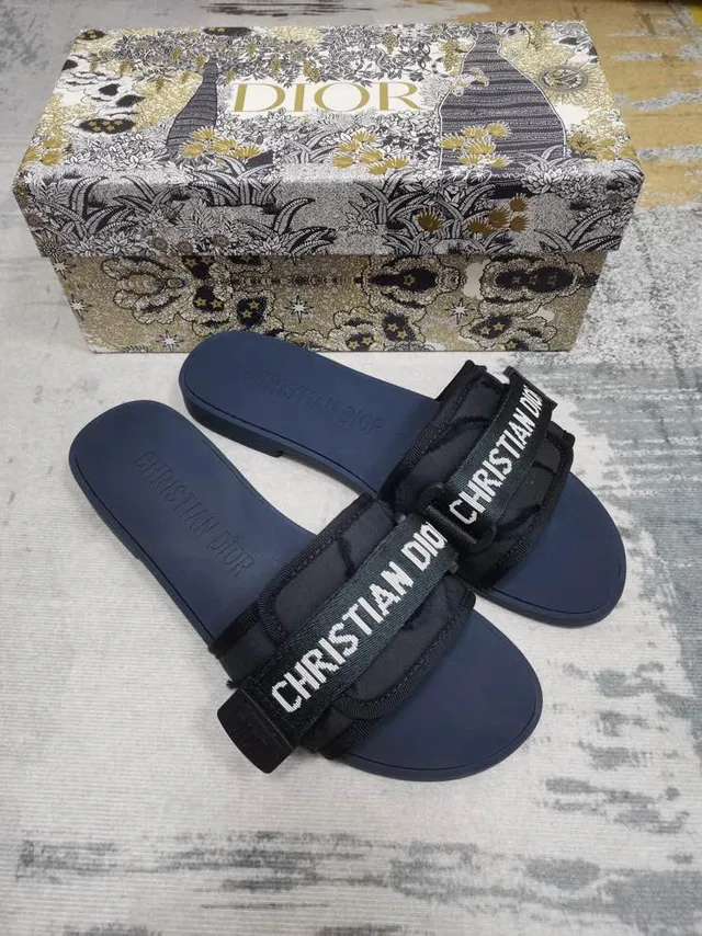 Dior B27 Slide Navy and Black Logo Strap Slippers 5