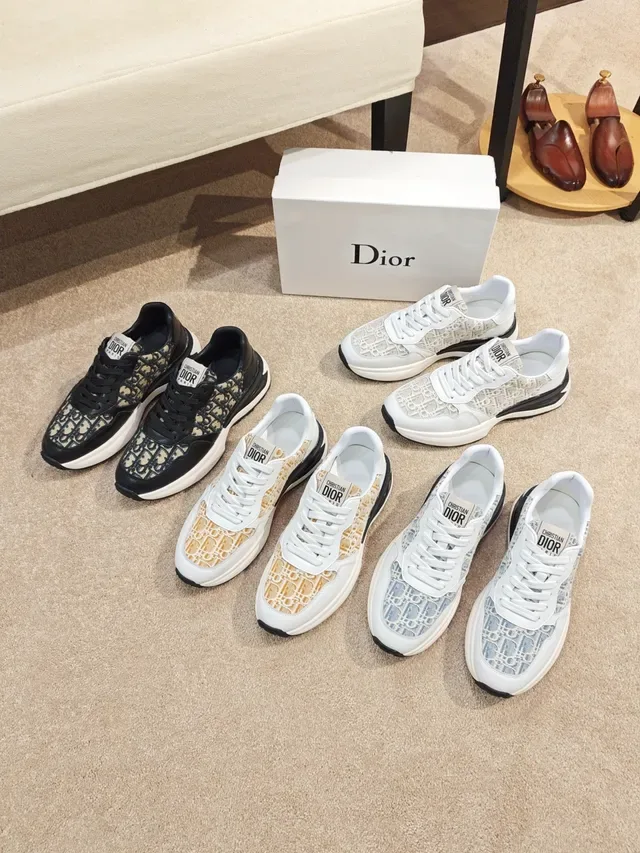 Dior أسود بيج Monogram كانفاس جلد تراكب Lifestyle Sneakers 2