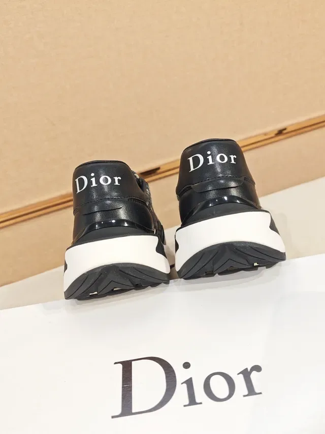 Dior أسود بيج Monogram كانفاس جلد تراكب Lifestyle Sneakers 4