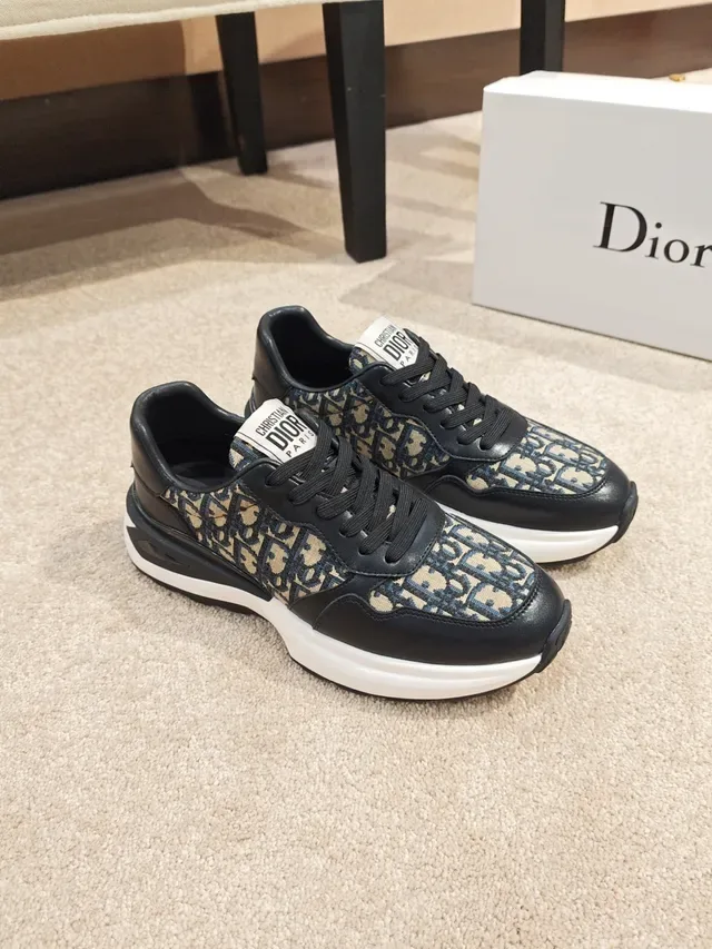 Dior أسود بيج Monogram كانفاس جلد تراكب Lifestyle Sneakers 5