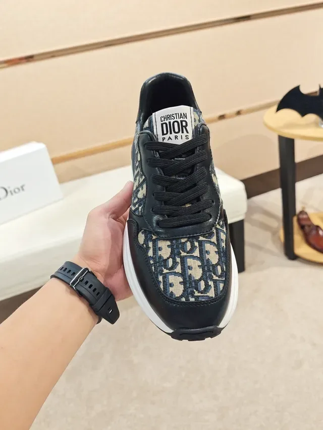 Dior أسود بيج Monogram كانفاس جلد تراكب Lifestyle Sneakers 6