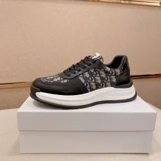 Dior Black Beige Monogrammed Textile Leather Overlays Chunky Sneakers