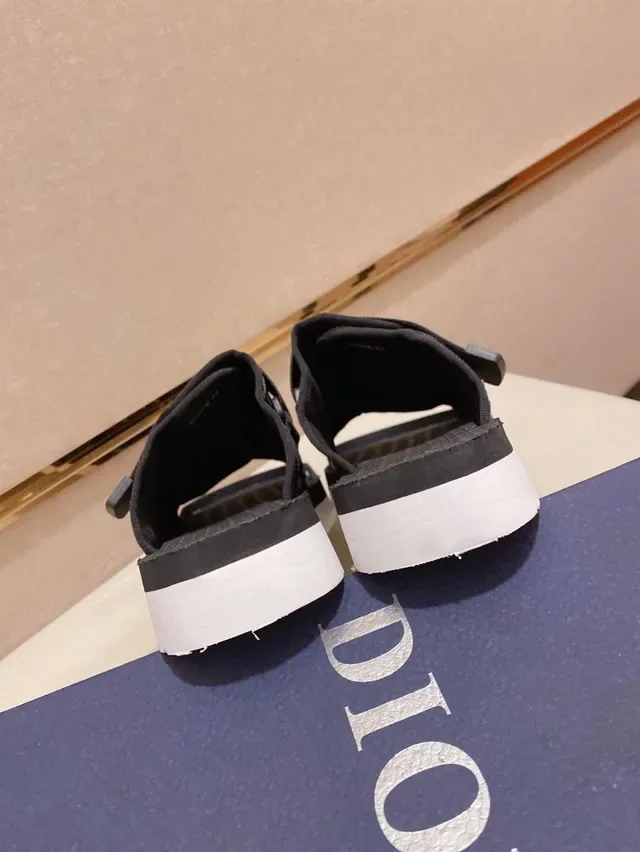 Dior Black Beige Oblique Jacquard Upper Dual Elastic Straps Slippers 3