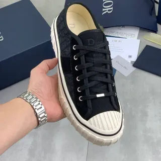 Dior Black Beige Textured Canvas Upper Chunky Ridged Rubber Sole Lifestyle Sneakers
