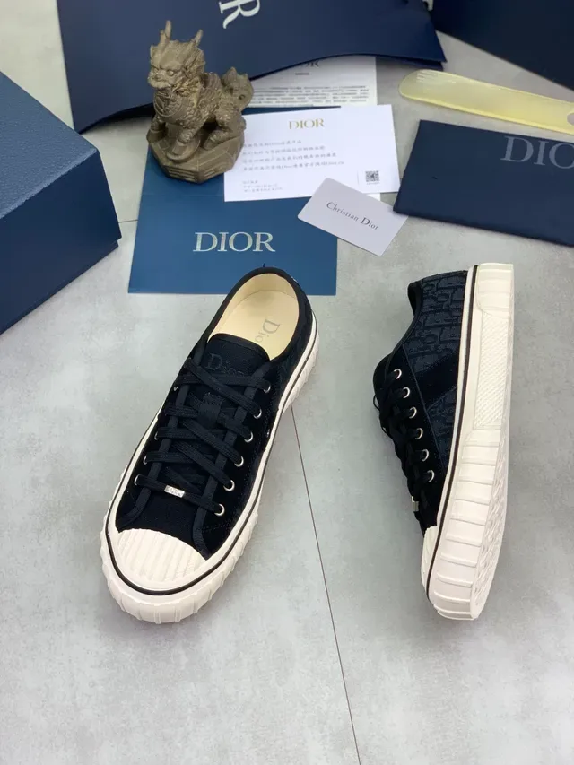 Dior Black Beige Textured Canvas Upper Chunky Ridged Rubber Sole Lifestyle Sneakers 5