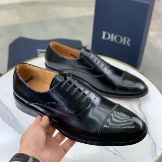 Dior Black Brown Glossy Patent Leather Cap Toe Oxford Shoes