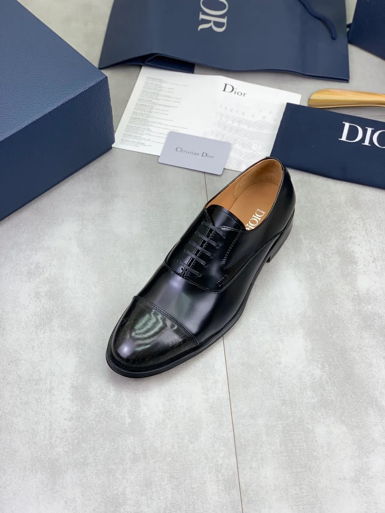 Dior Chaussures Oxford en cuir patenté noir marron brillant embout cap 4