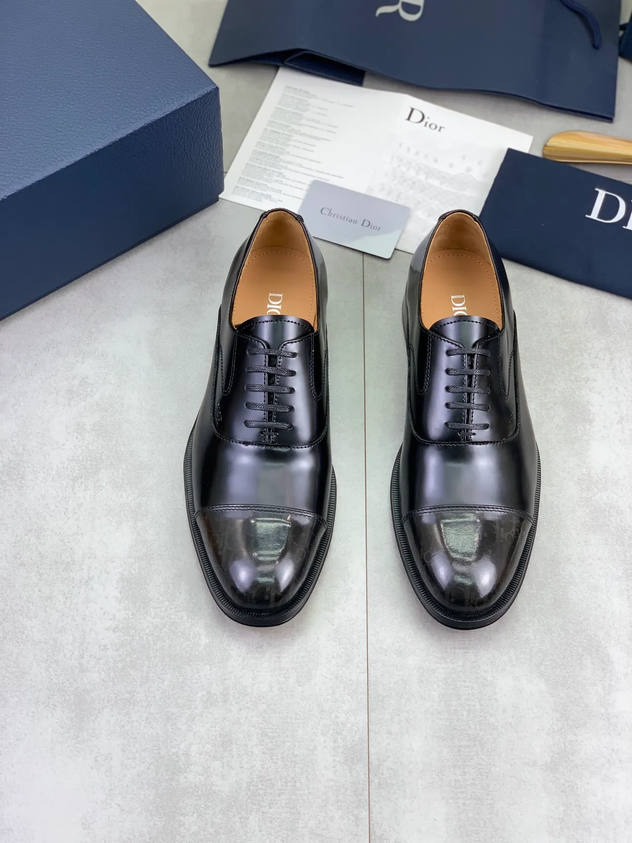 Dior Chaussures Oxford en cuir patenté noir marron brillant embout cap 5