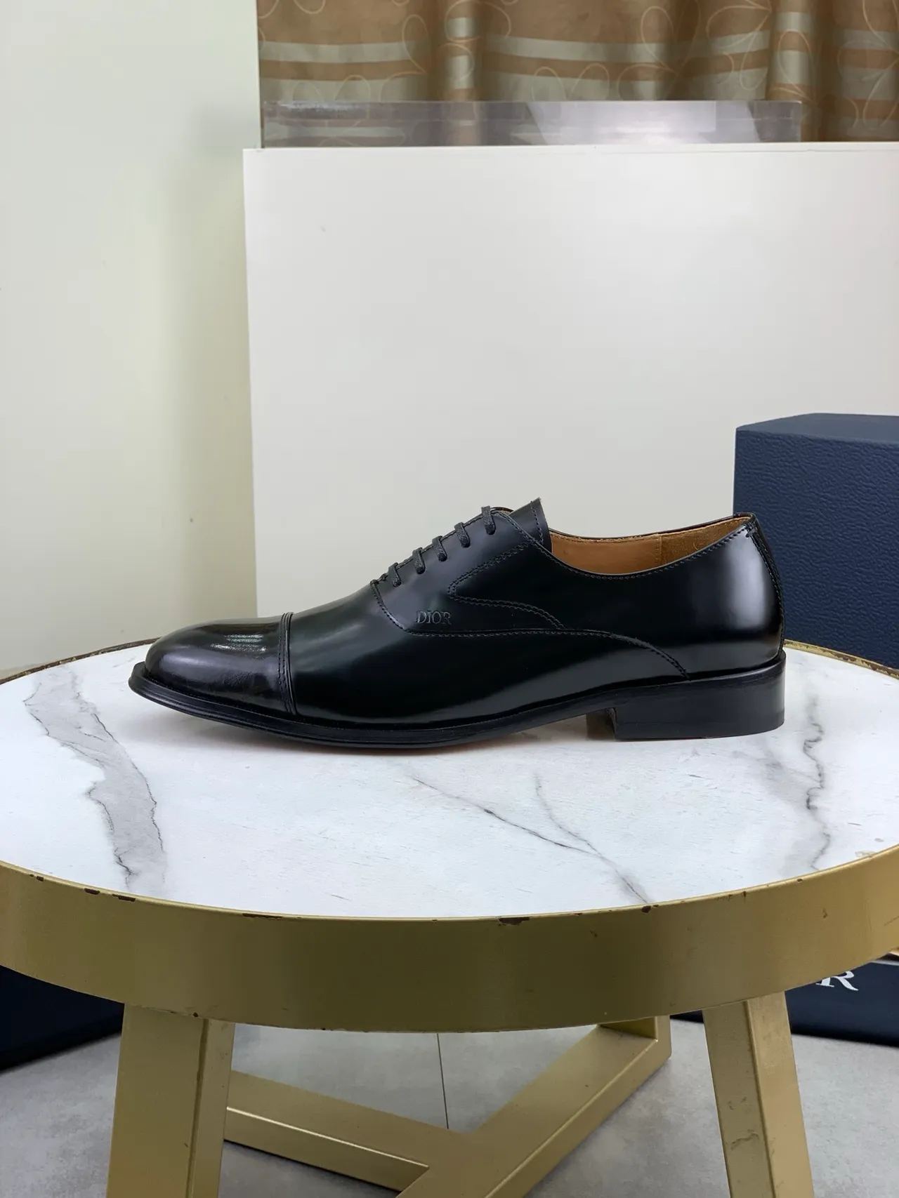 Dior Chaussures Oxford en cuir patenté noir marron brillant embout cap 6