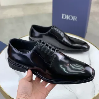 Dior Black Glossy Patent-Like Leather Cap-Toe Oxford Shoes