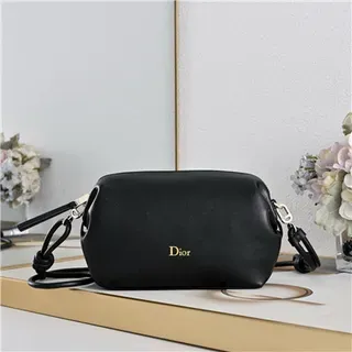 Dior Black Gold Logo Soft Rounded Shoulder Bag