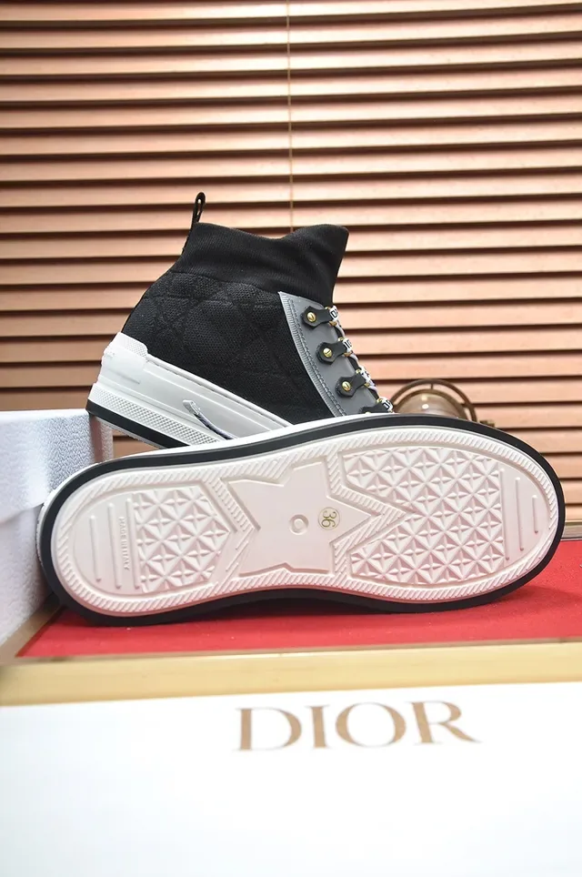 Dior Chaussures Lifestyle Noir et Gris Montantes à Encolure Chaussette Tricotées avec Détail de Sangle Marquée 3