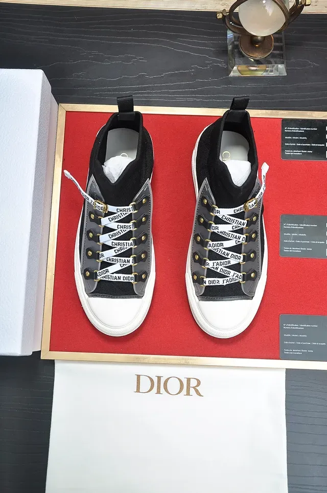Dior Chaussures Lifestyle Noir et Gris Montantes à Encolure Chaussette Tricotées avec Détail de Sangle Marquée 5