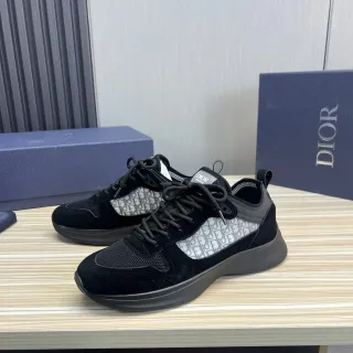 Dior أحذية رياضية سوداء رمادية منخفضة العلوي مواد مختلطة سميكة