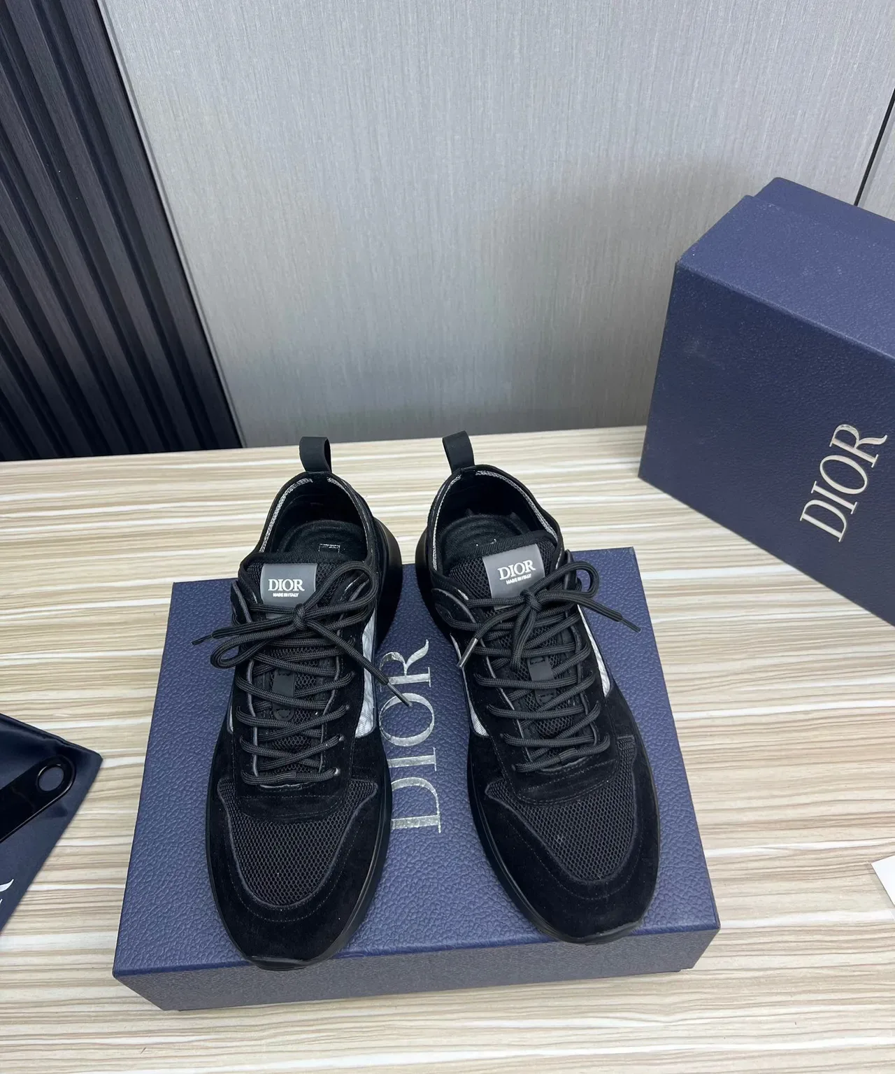 Dior Black Gray Low-Top Mixed-Material Chunky Sneakers 2