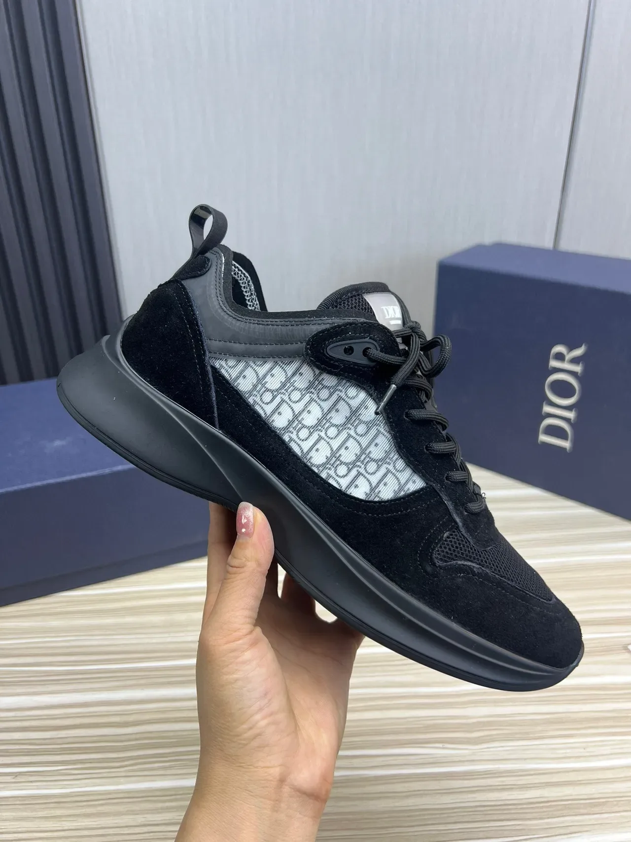 Dior Black Gray Low-Top Mixed-Material Chunky Sneakers 6