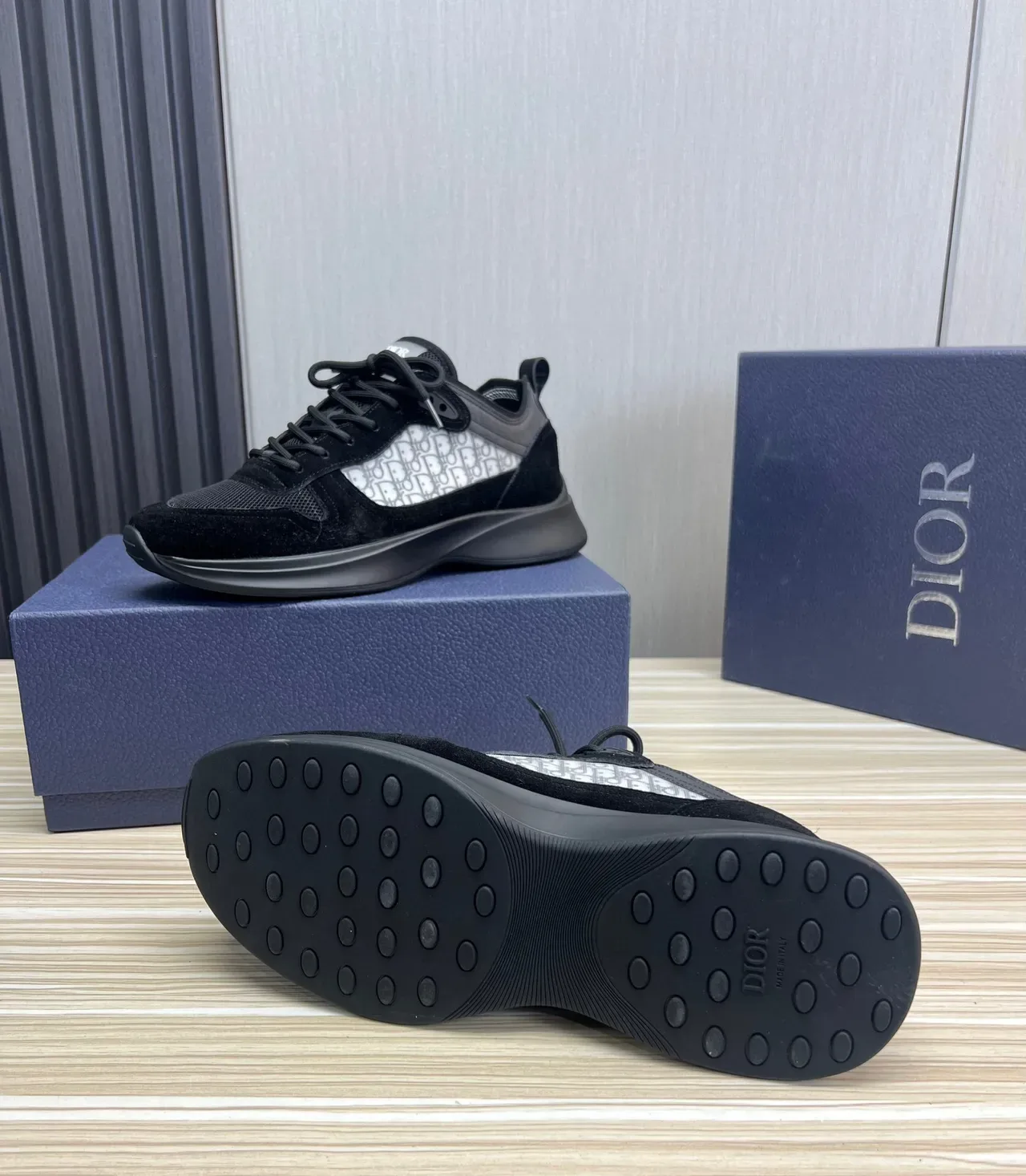 Dior Black Gray Low-Top Mixed-Material Chunky Sneakers 8