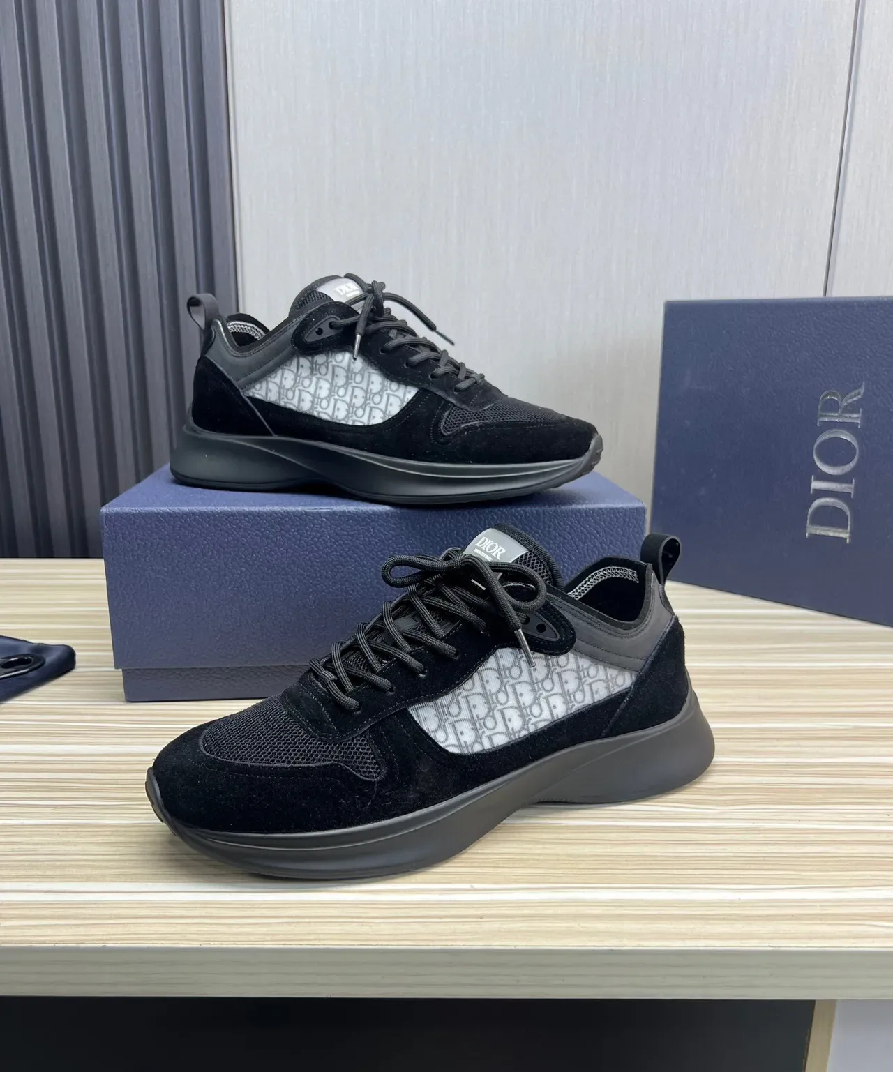 Dior Black Gray Low-Top Mixed-Material Chunky Sneakers 9