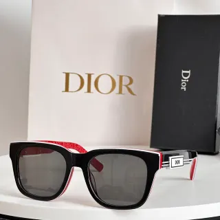 Dior Black Red Rectangular Acetate Frame Temple Trim Sunglasses