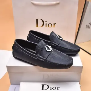 Dior Black Silver Pebbled Leather Metal Oblique Buckle Loafer
