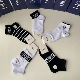 Dior Black White Ankle-Length Logo-Accented Socks