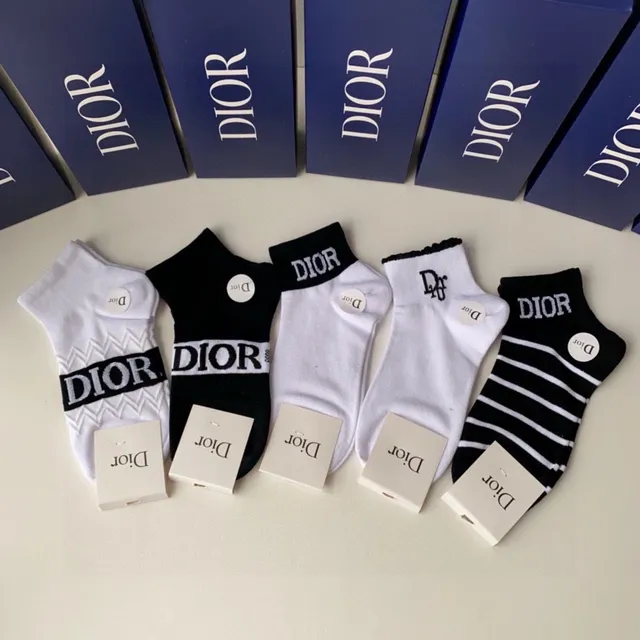 Dior Black White Ankle-Length Logo-Accented Socks 2