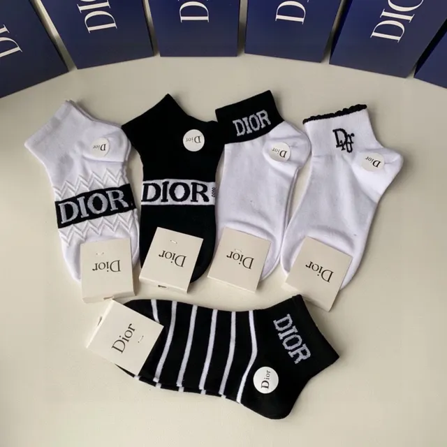 Dior Black White Ankle-Length Logo-Accented Socks 3
