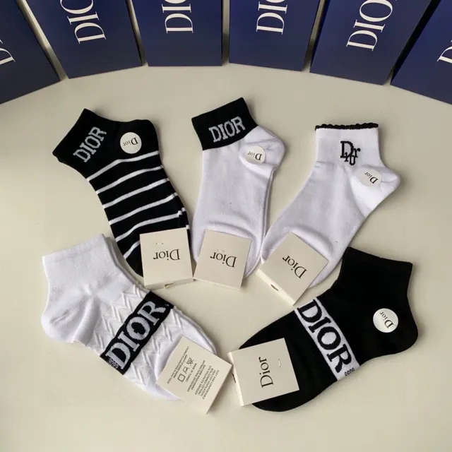 Dior Black White Ankle-Length Logo-Accented Socks 4