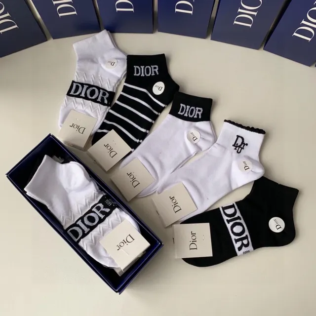 Dior Black White Ankle-Length Logo-Accented Socks 5