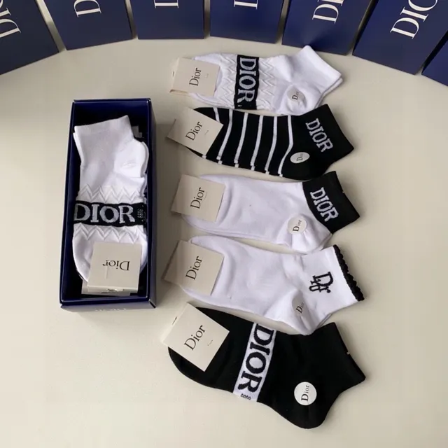 Dior Black White Ankle-Length Logo-Accented Socks 6