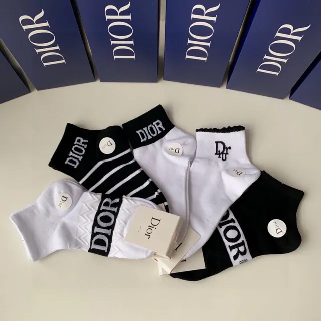 Dior Black White Ankle-Length Logo-Accented Socks 7