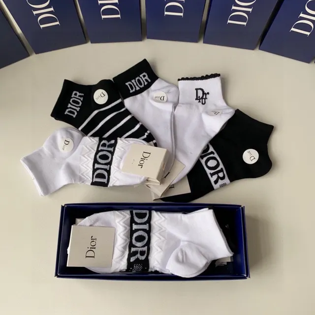 Dior Black White Ankle-Length Logo-Accented Socks 8
