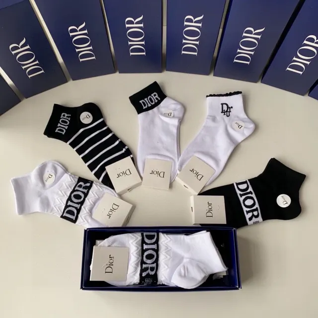 Dior Black White Ankle-Length Logo-Accented Socks 9