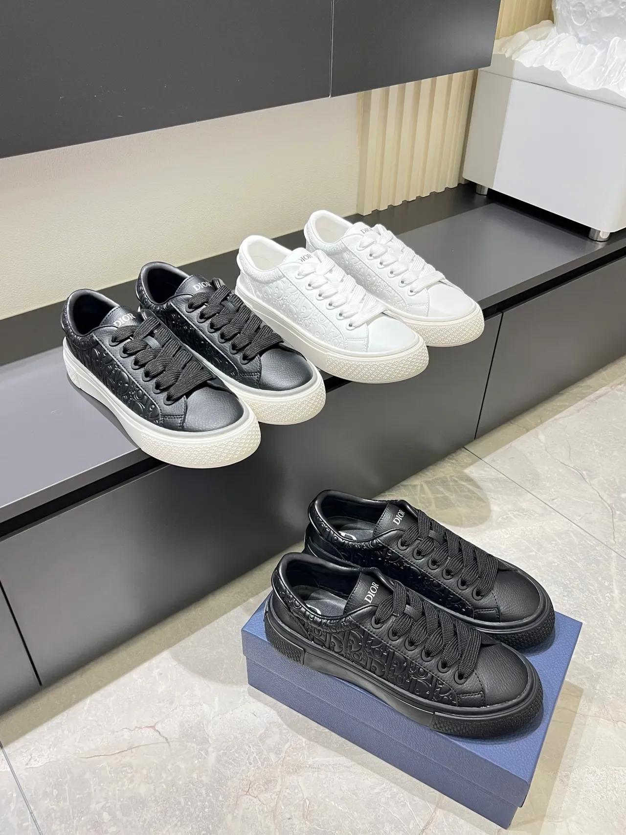 Dior Black White Embossed Monogram Platform Sole Lifestyle Sneakers 2