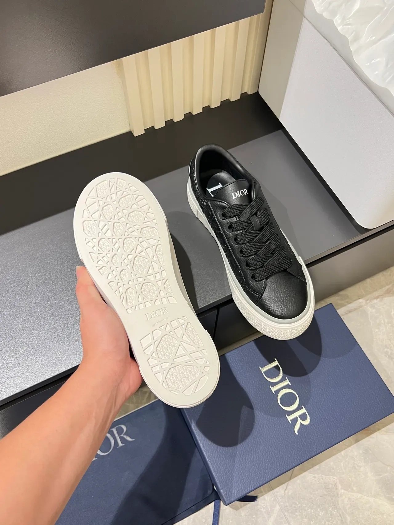 Dior Black White Embossed Monogram Platform Sole Lifestyle Sneakers 4